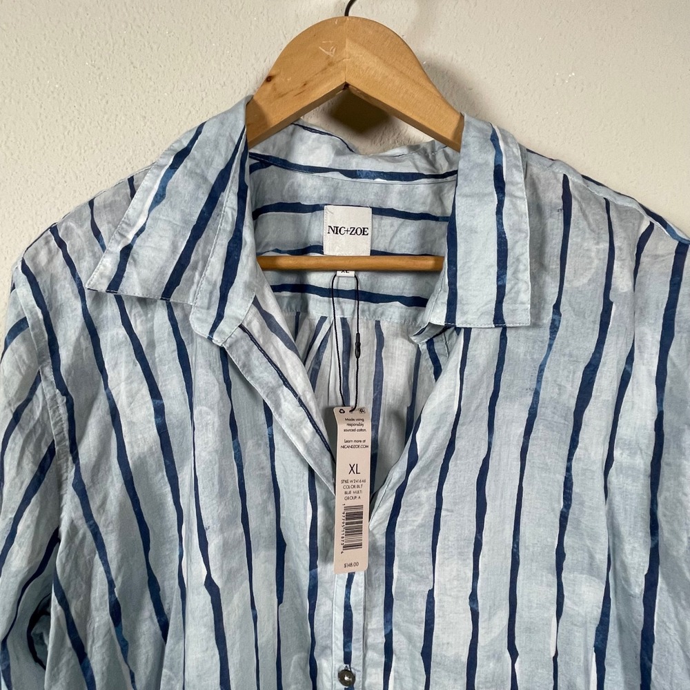 NIC+ZOE Blue Multi Striped Cotton Button Down Shirt Womens XL Coastal NWT - Picture 3 of 9